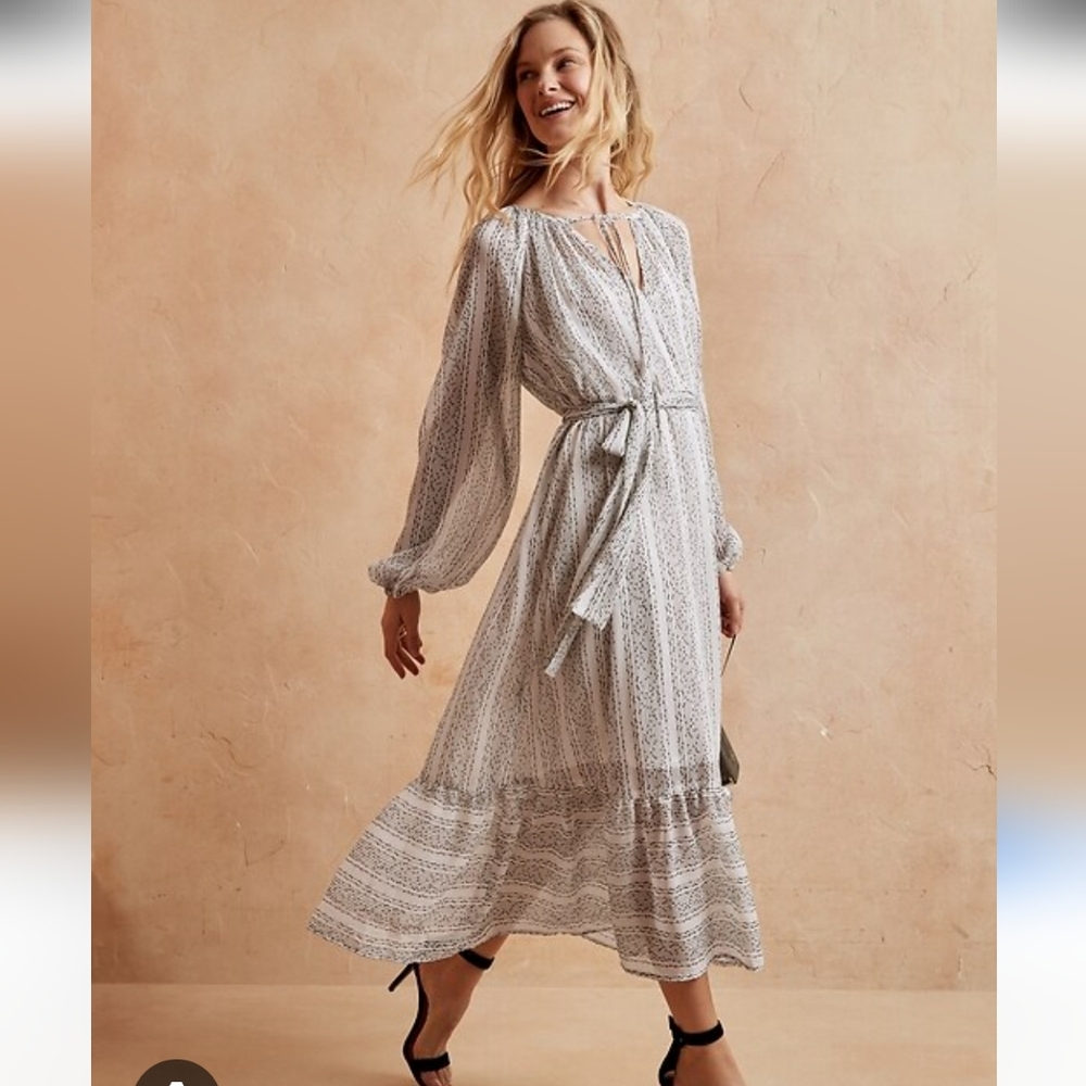 NWT Banana Republic Boho Maxi Dress Snow Days -Black Silver White L